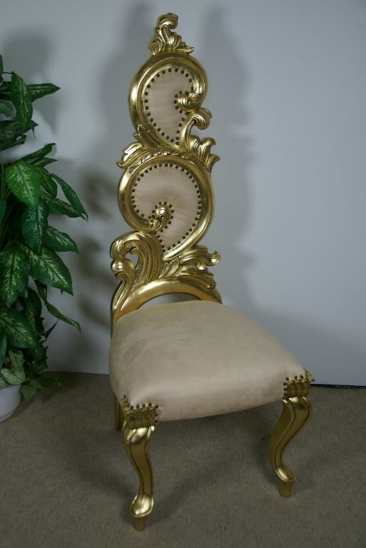 Renaissance Wedding Throne Chair In Gold Leaf And Cream White and Silver