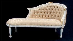 L'Amour French Chaise white & gold frame with gold fabric