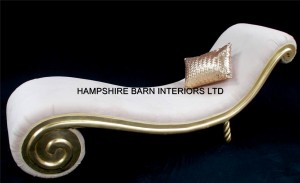snail chaise gold leaf frame with cream fabric