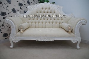 ORNATE FRENCH WHITE LOUIS CUDDLER IVORY DOUBLE ENDED MEDIUM CHAISE SMALL SOFA