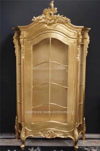 GOLD LEAF FRENCH LOUIS STYLE DISPLAY WALL CABINET UNIT 