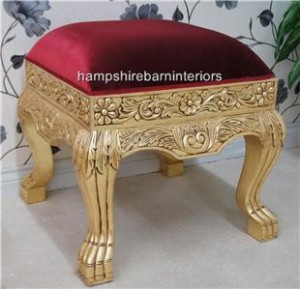 red velvet and gold leaf heavily carved wedding foot stool