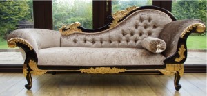 LARGE MAHOGANY AND GOLD CHAISE MINK CRUSHED VELVET