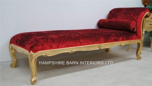 Chaise Longue Ornate Gold Red Velvet Salon Day Bed Sofa Lounge Free Delivery 