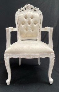 ANTIQUE WHITE IVORY CREAM ARM CHAIR WITH CRYSTALS 