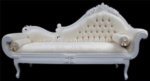 A French Chateau Style Ornate Amberley LARGE Chaise Longue in Antique White and ivory fabric