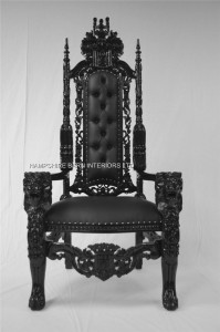 LARGE BLACK GOTHIC THRONE CHAIR SEXY BLACK FAUX LEATHER