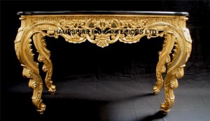 RITZ GOLD LEAF ORNATE CONSOLE TABLE W BLACK MARBLE TOP DISPLAY ENTRANCE HALL