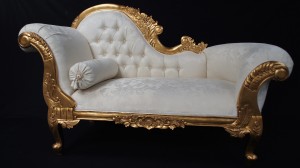 small hampshire ornate chaise with gold leaf and ivory cream fabric