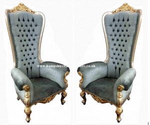 Large ornate throne chair carved from mahogany and finished in gold leaf. Perfect for home, weddings, events and hotel use.Diamond crystal buttons
