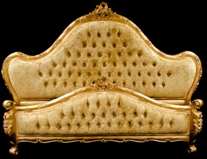 French Charles Gold Leaf Bed Super King 6 FT Champagne Crushed Velvet Ornate 
