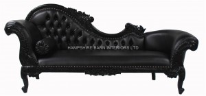 large ornate french chaise longue black painted black faux leather