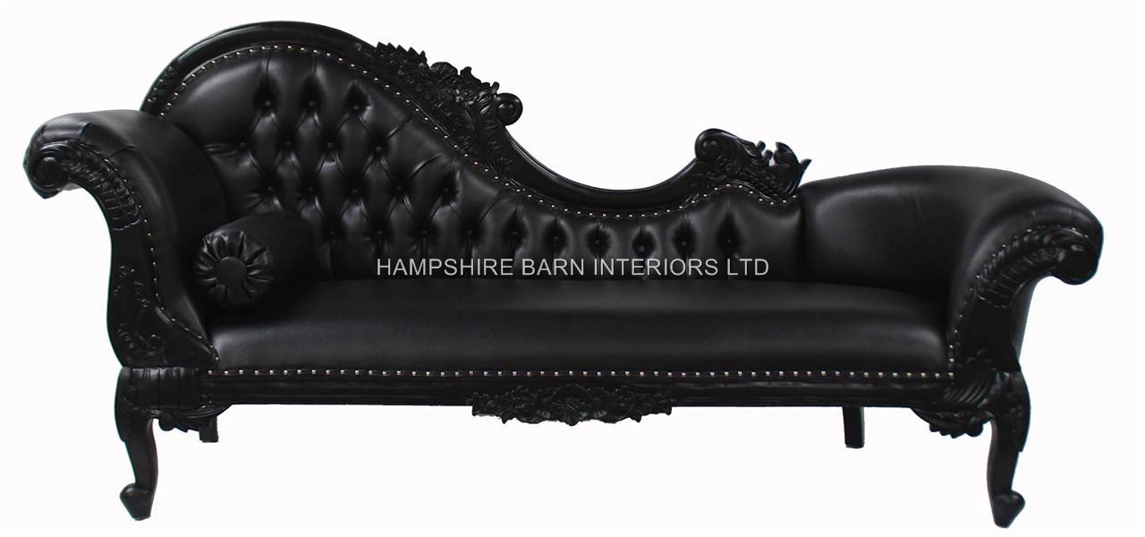 A Black Noir Large Hampshire Chaise, Black Faux Leather Chaise Lounge