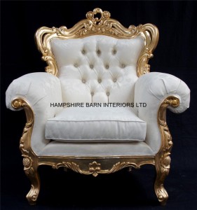 large louis armchair gold and ivory cream damask