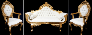 Royal palace wedding set gold and ivory cream one sofa and two thrones all highly carved from mahogany
