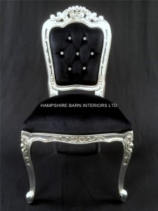 Franciscan Chair in Silver Leaf , Black Velvet and Crystals (dining or occasional)
