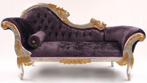 A2 Gold and Silver Framed Hampshire Chaise with Purple Mulberry Crushed Velvet and Crystal buttons 