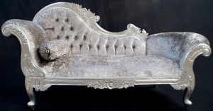 medium chaise silver leaf with mercury grey crushed velvet with crystals 