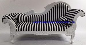 Hampshire medium chaise longue with white frame and black and white stripe fabric