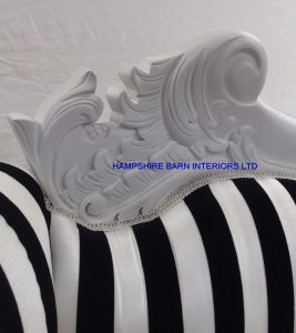 Hampshire medium chaise longue with white frame and black and white stripe fabric