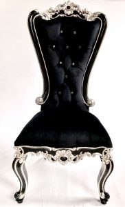 A 1 BLACK MAYFAIR DINING THRONE BLACK AND SILVER BAROQUE WITH CRYSTAL BUTTONS