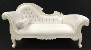 112 Hampshire Chaise in Gloss Lacquered White with bright white faux Leather with CRYSTALS 