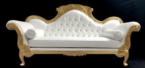 11AA WEDDING SOFA IN GOLD LEAF FRAME WITH EASICLEAN WHITE FAUX LEATHER