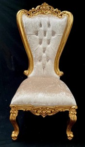 114 MAYFAIR DINING WEDDING SIDE THRONE in GOLD LEAF FRAME upholstered in IVORY CREAM CRUSHED VELVET WITH CRYSTAL BUTTONING