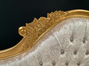 113 CHAISE HAMPSHIRE SOFA in GOLD LEAF FRAME upholstered in IVORY CREAM CRUSHED VELVET WITH CRYSTAL BUTTONING