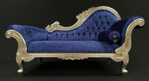 115 CHAISE HAMPSHIRE SOFA in SILVER LEAF FRAME upholstered in FUCHSIA PINK CRUSHED VELVET WITH CRYSTAL BUTTONING