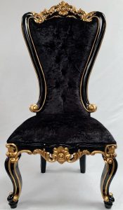 111 MAYFAIR DINING THRONE CHAIR IN BLACK WITH GOLD DETAILING UPHOLSTERED BLACK CRUSHED VELVET 